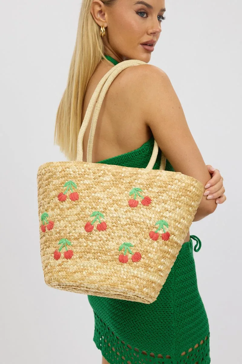 Beige Cherry Straw Tote Bag sold by Ally Fashion product image thumbnail 2