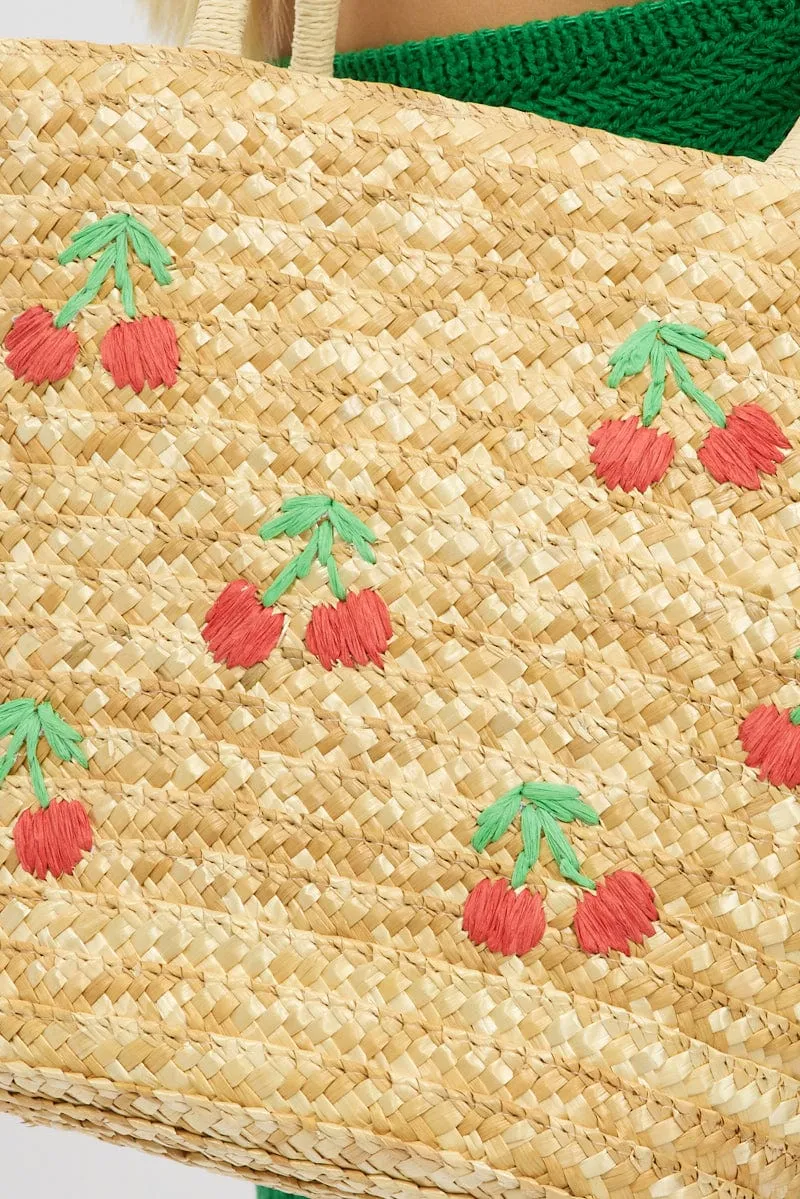Beige Cherry Straw Tote Bag sold by Ally Fashion product image thumbnail 3
