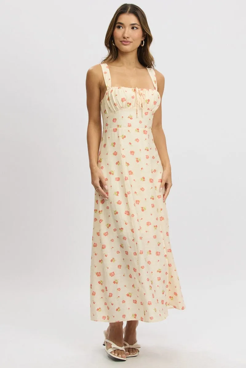 Pink Floral Midi Dress Gathered Bust sold by Ally Fashion product image thumbnail 4