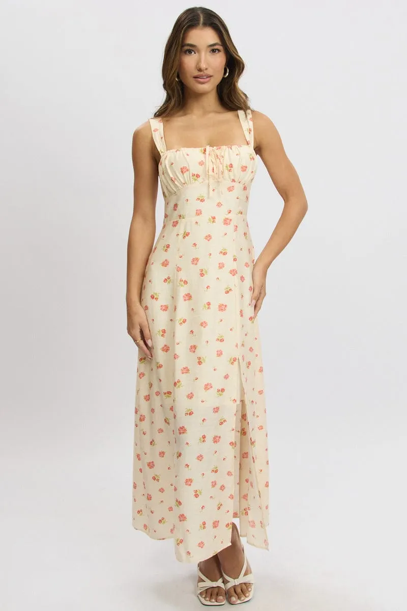 Pink Floral Midi Dress Gathered Bust sold by Ally Fashion product image thumbnail 2