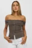 Grey Off Shoulder Top Rib sold by Ally Fashion