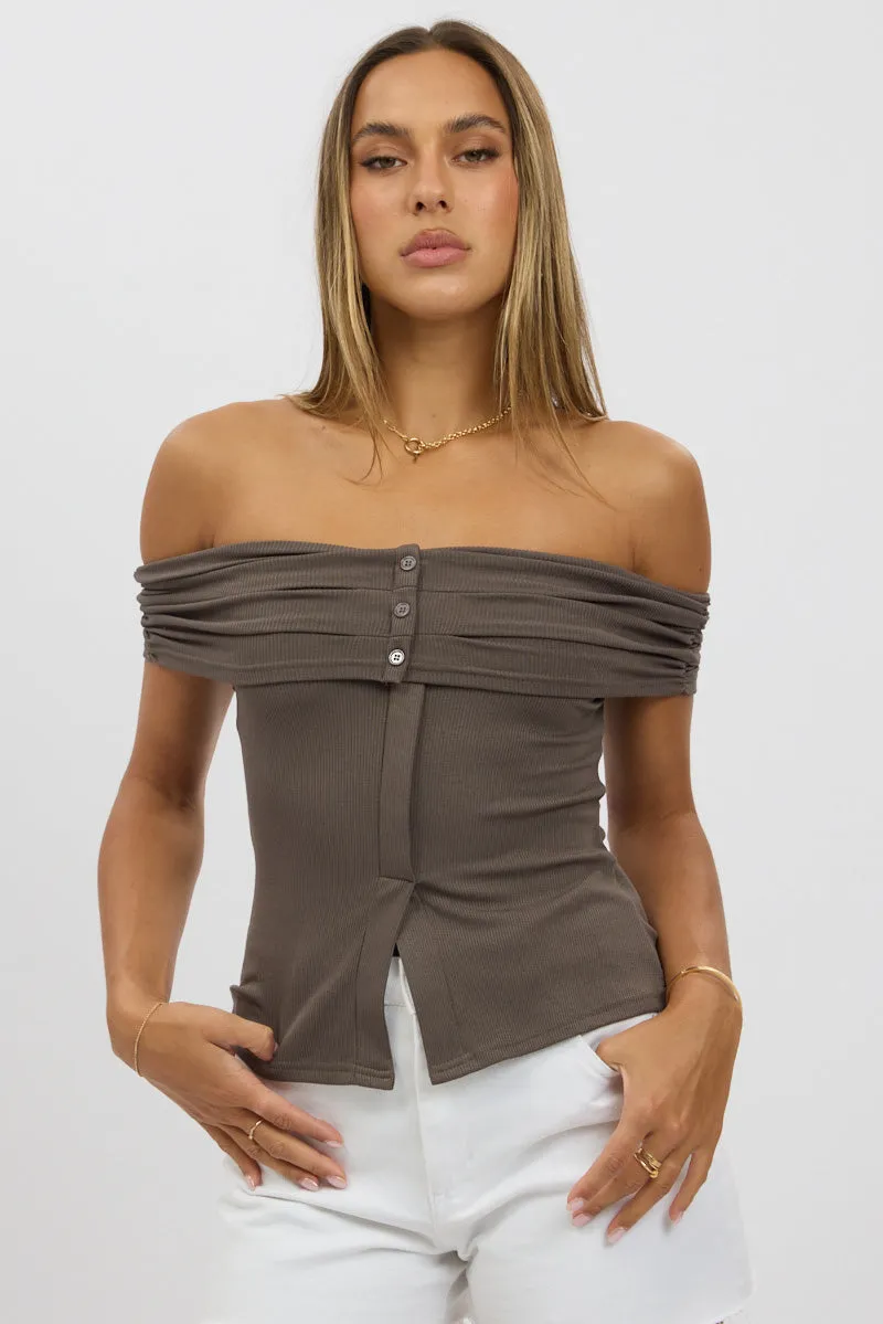 Grey Off Shoulder Top Rib sold by Ally Fashion product image thumbnail 3