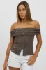 Grey Off Shoulder Top Rib sold by Ally Fashion
