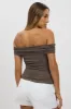 Grey Off Shoulder Top Rib sold by Ally Fashion