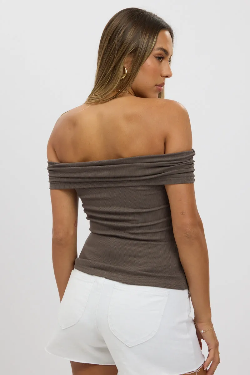 Grey Off Shoulder Top Rib sold by Ally Fashion product image thumbnail 5