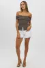 Grey Off Shoulder Top Rib sold by Ally Fashion