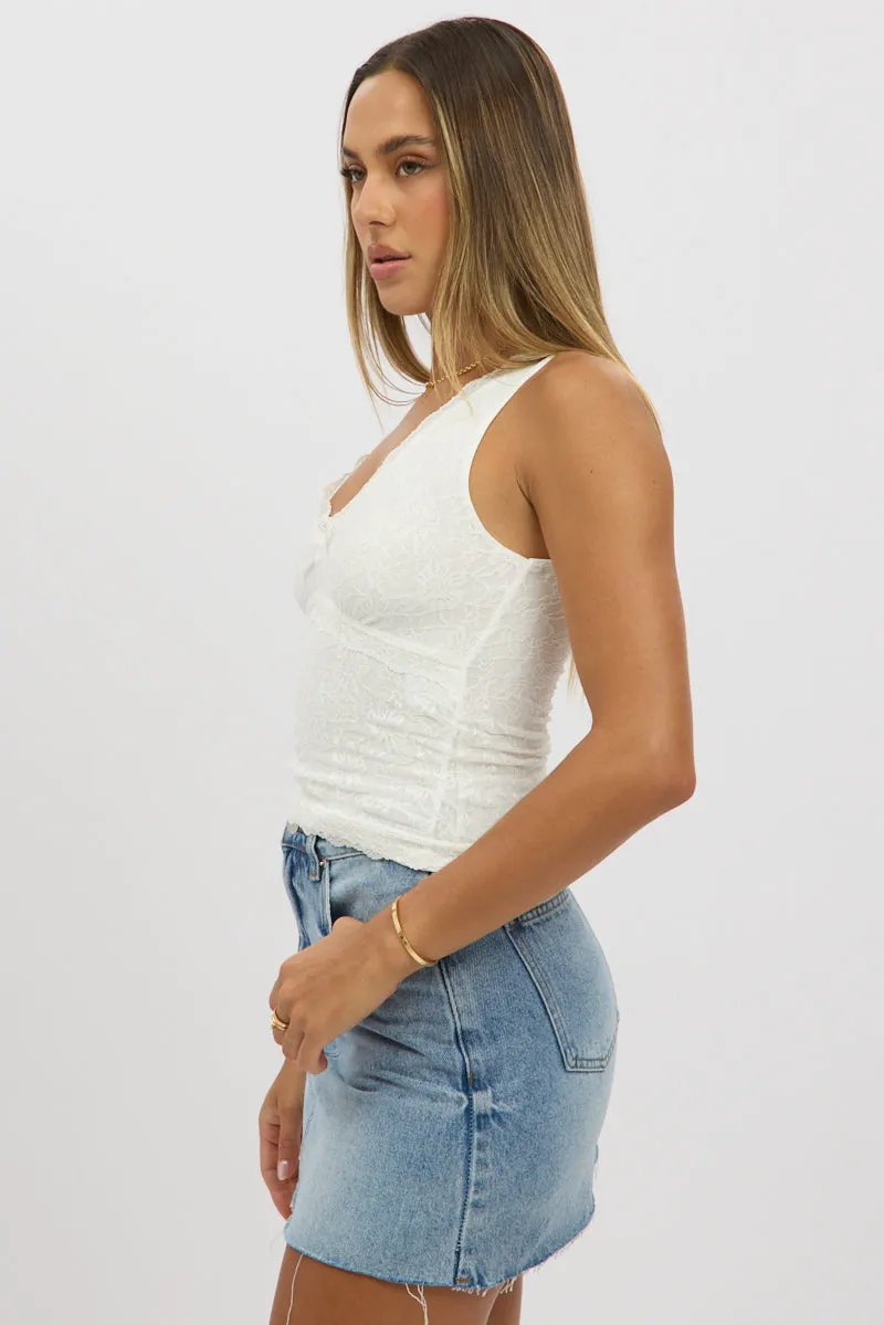 White Lace Top Sleeveless V Neck sold by Ally Fashion product image thumbnail 4
