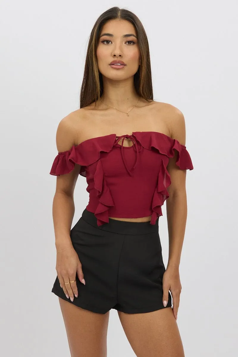 Red Frilled Top Sleeveless Off Shoulder Chiffon sold by Ally Fashion product image thumbnail 3