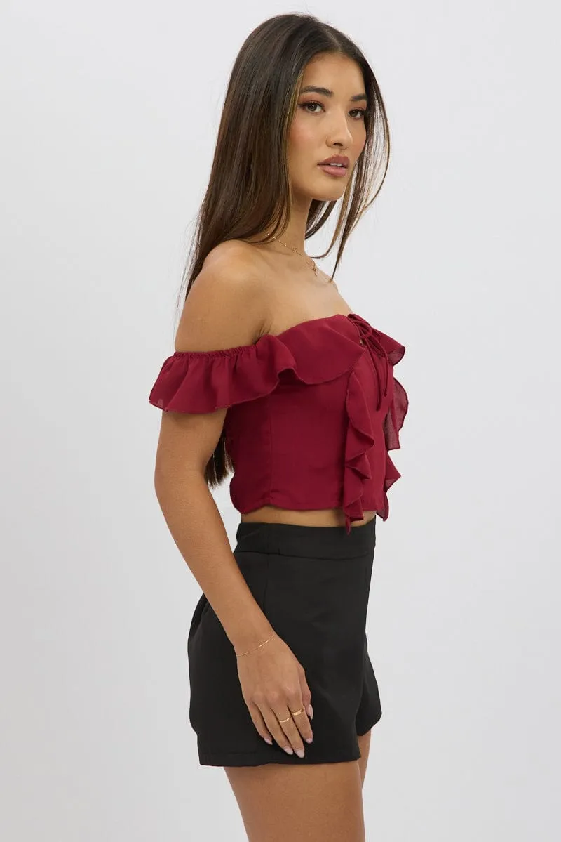 Red Frilled Top Sleeveless Off Shoulder Chiffon sold by Ally Fashion product image thumbnail 4
