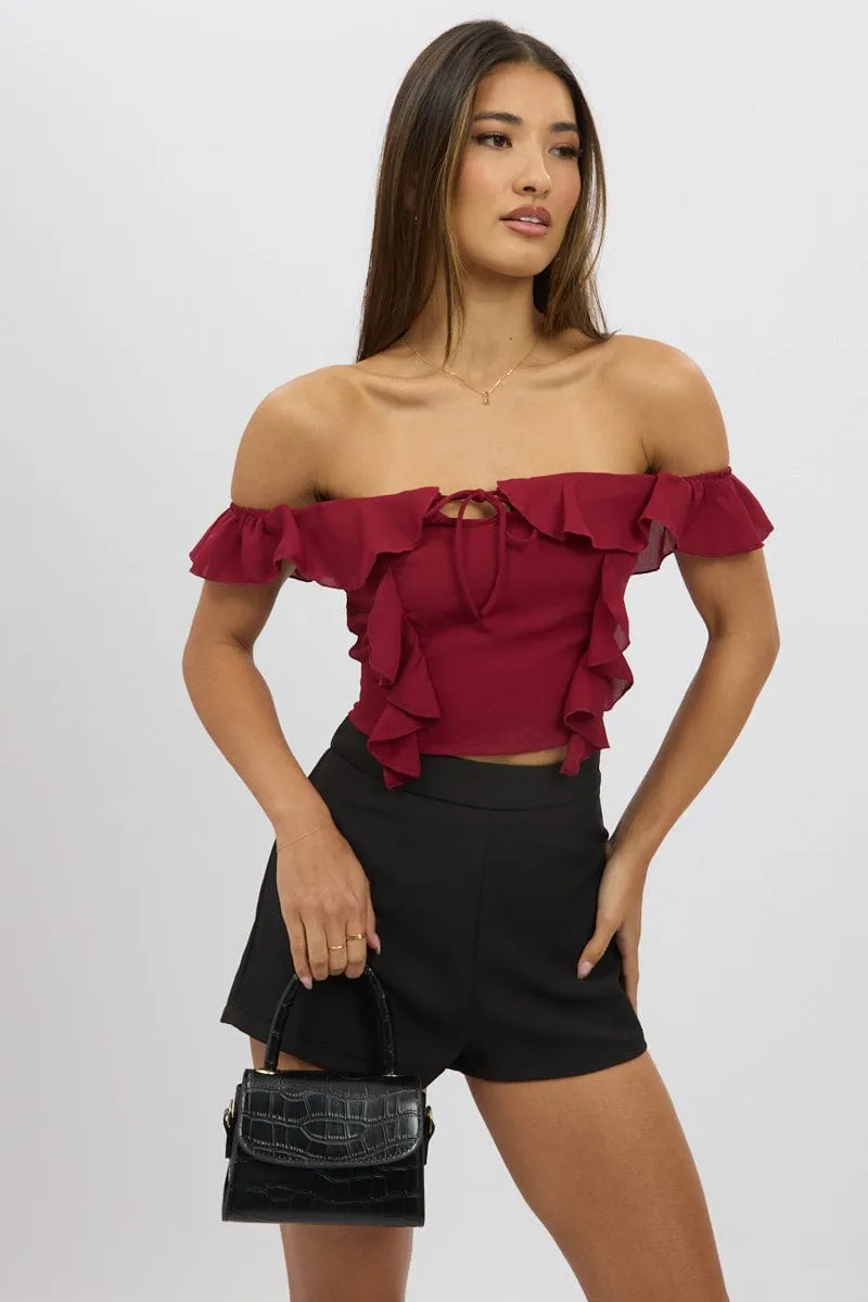Red Frilled Top Sleeveless Off Shoulder Chiffon sold by Ally Fashion