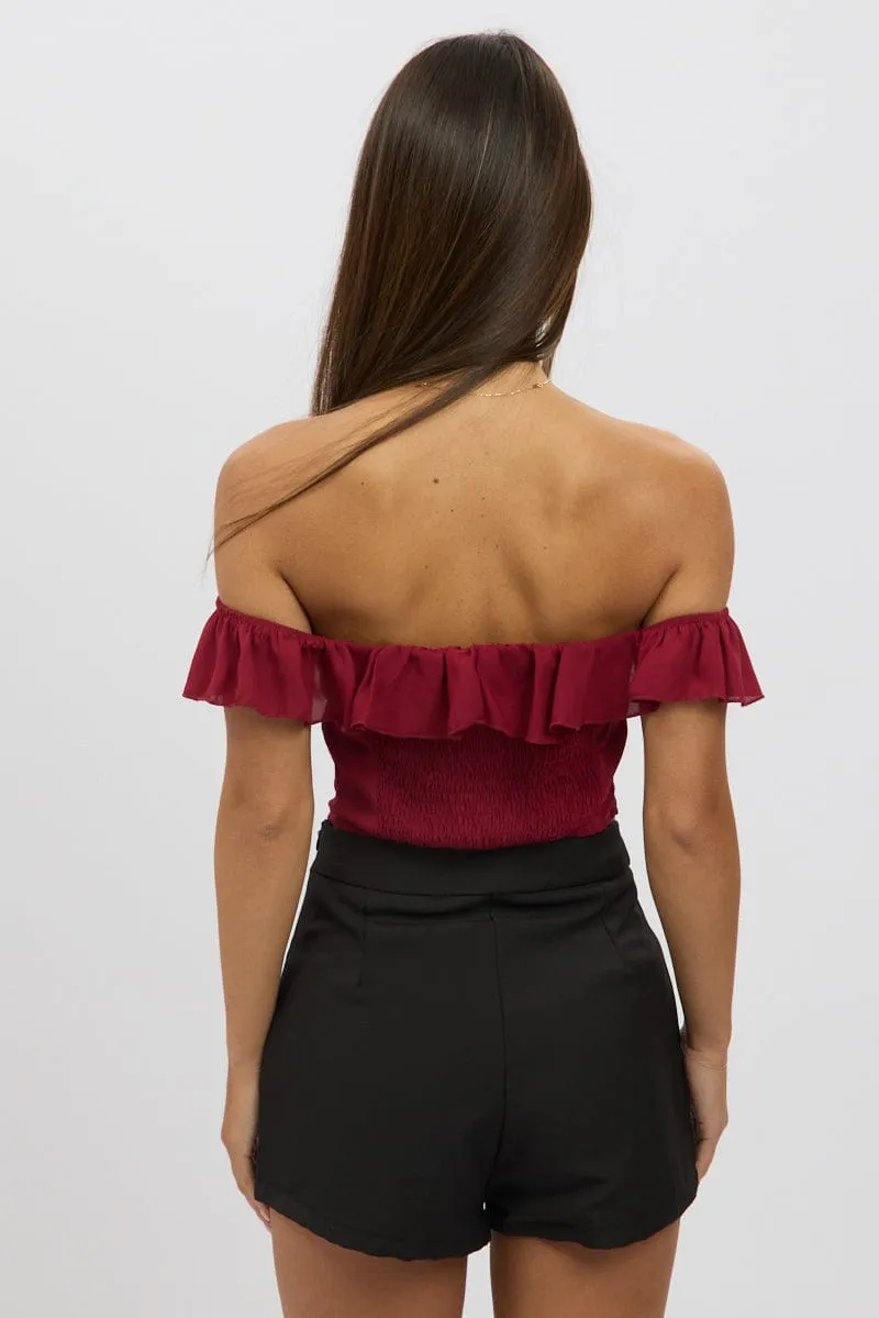 Red Frilled Top Sleeveless Off Shoulder Chiffon sold by Ally Fashion product image thumbnail 5