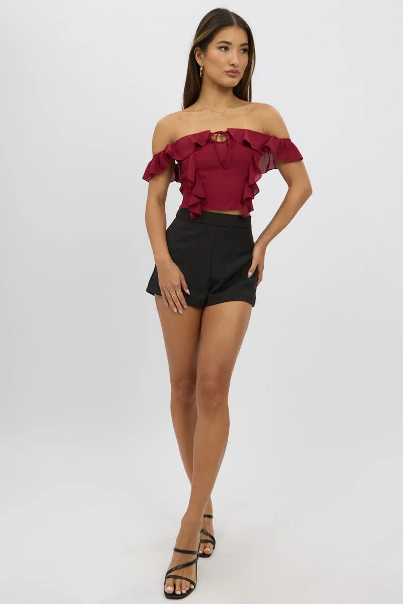 Red Frilled Top Sleeveless Off Shoulder Chiffon sold by Ally Fashion product image thumbnail 2