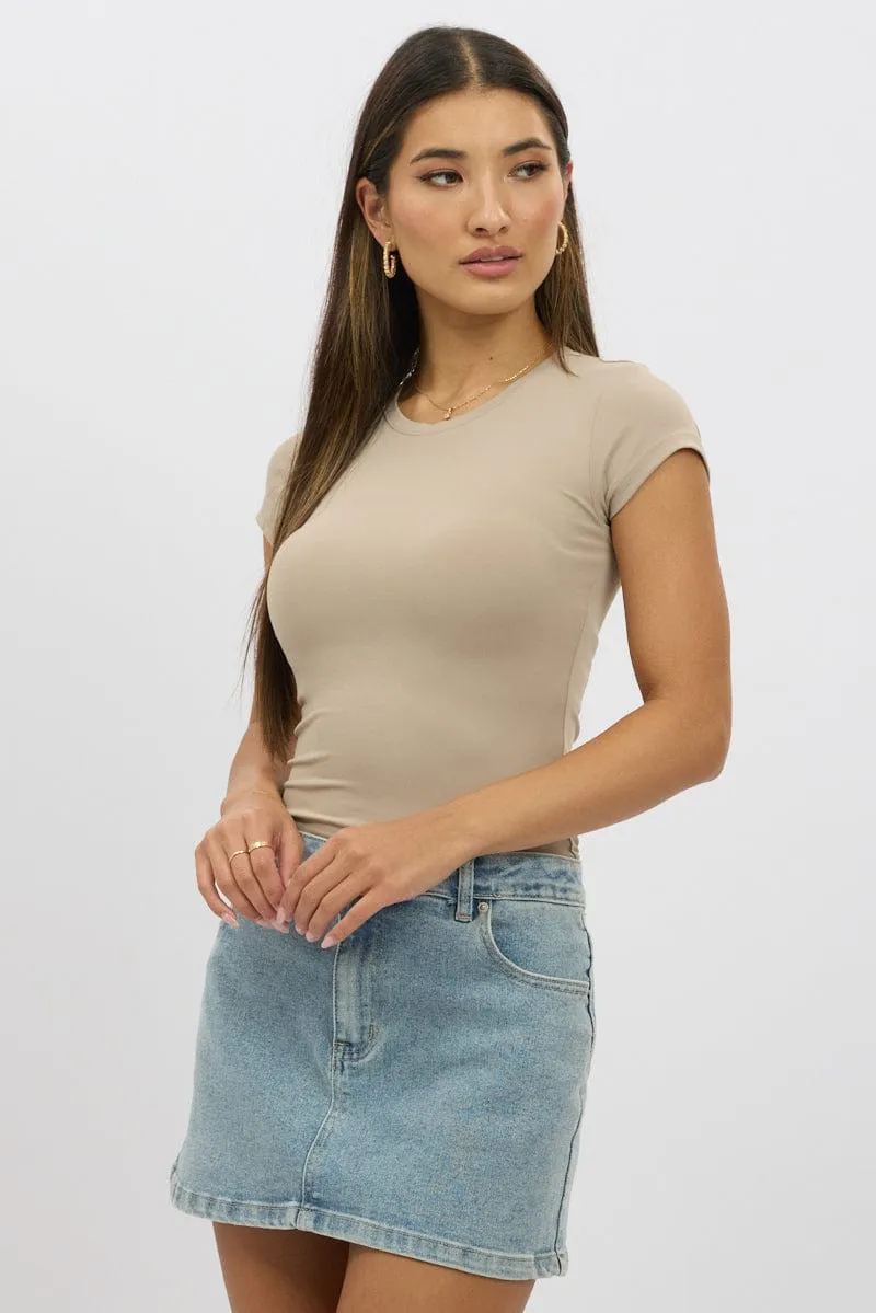 Beige T-Shirt Cap Sleeve Supersoft sold by Ally Fashion product image thumbnail 4