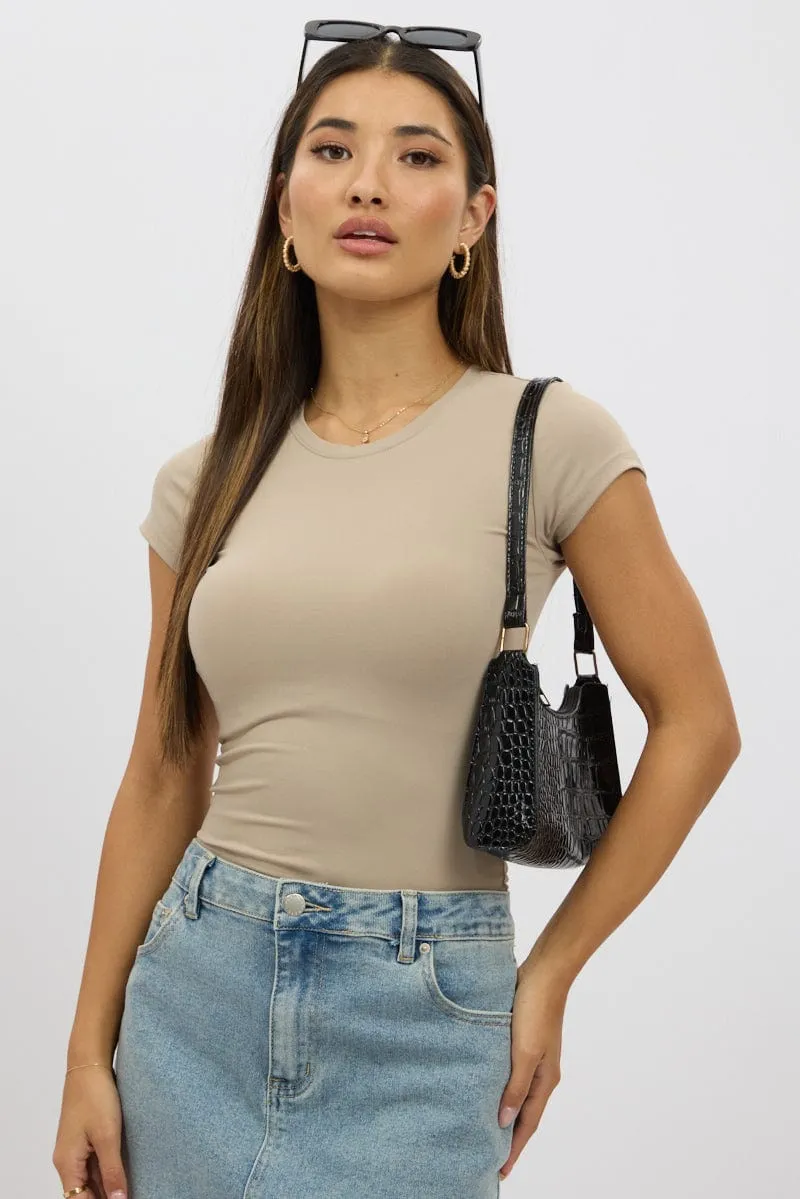 Beige T-Shirt Cap Sleeve Supersoft sold by Ally Fashion