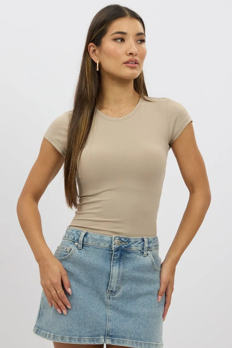 Beige T-Shirt Cap Sleeve Supersoft sold by Ally Fashion product image thumbnail 3