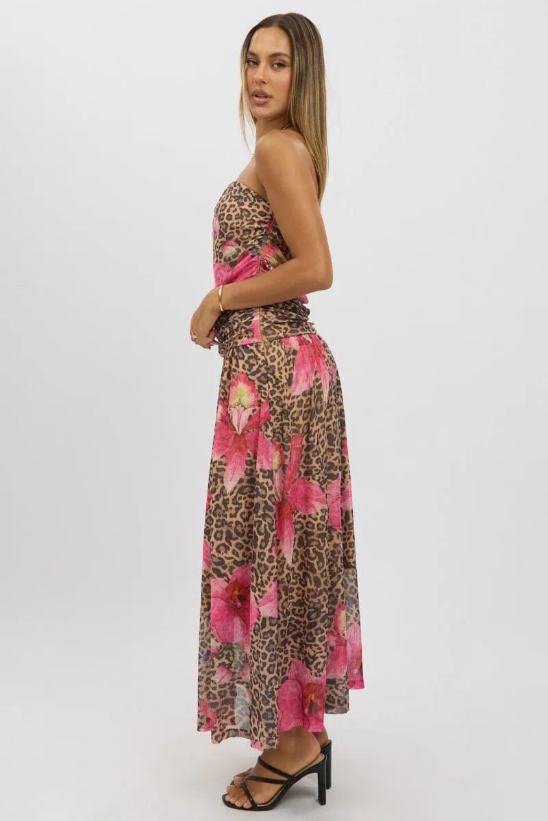 Multi Animal Print Maxi Dress Strapless Drop Waist Mesh sold by Ally Fashion product image thumbnail 4