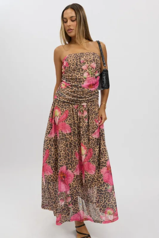 Multi Animal Print Maxi Dress Strapless Drop Waist Mesh sold by Ally Fashion