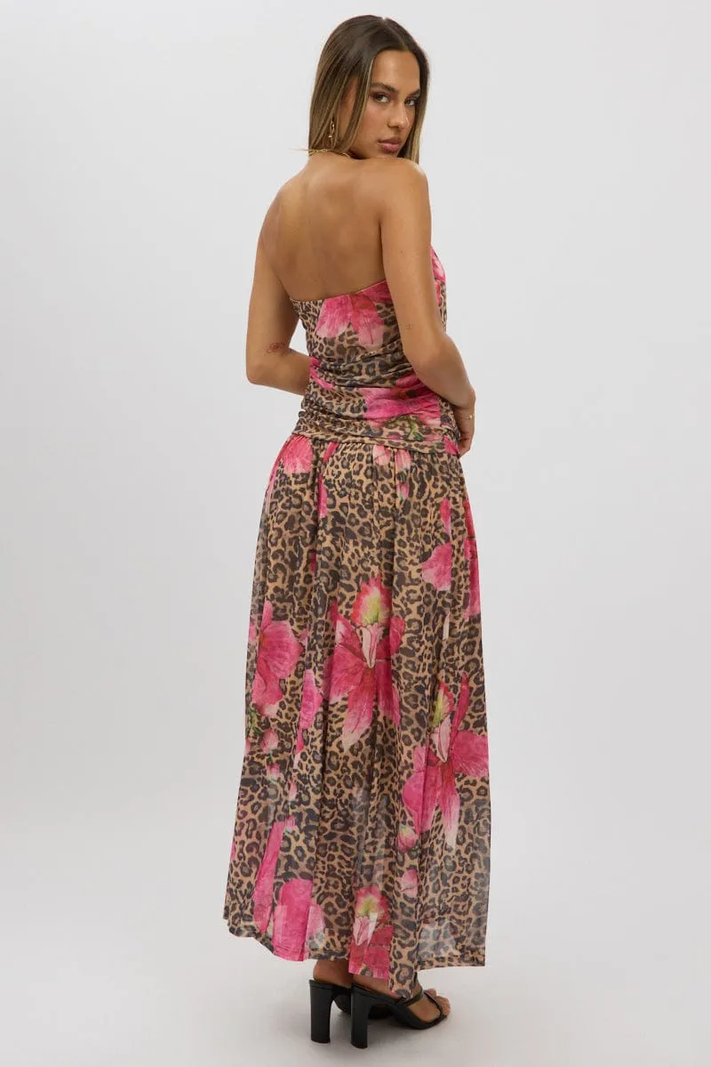 Multi Animal Print Maxi Dress Strapless Drop Waist Mesh sold by Ally Fashion product image thumbnail 5