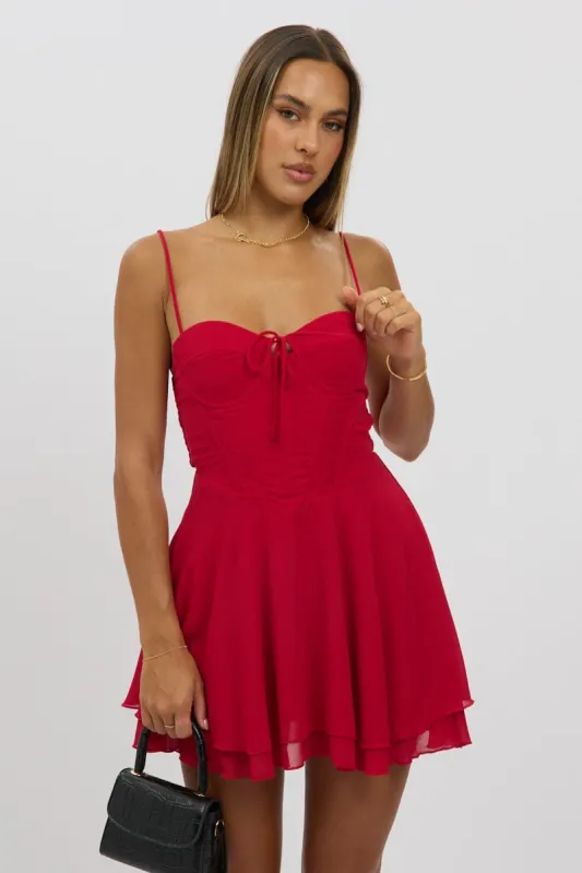 Red Fit And Flare Dress Strapless Corset Waist sold by Ally Fashion
