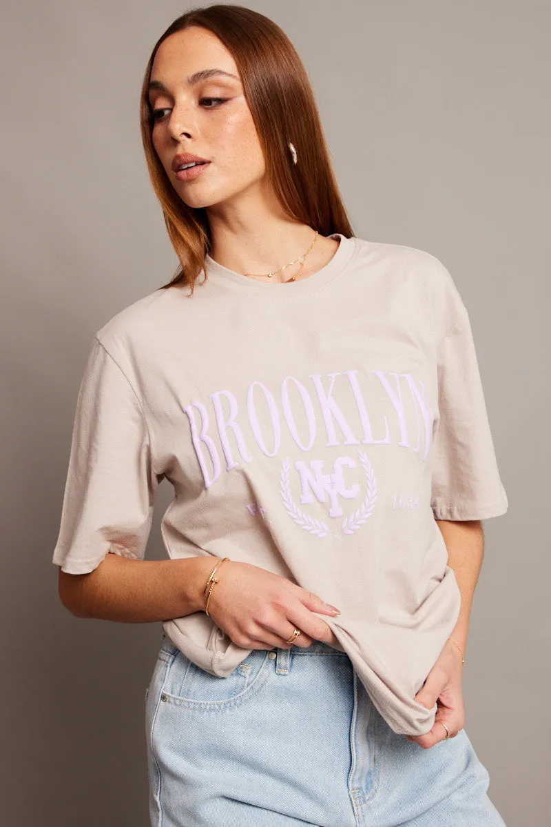 Beige Graphic Tee Short Sleeve sold by Ally Fashion