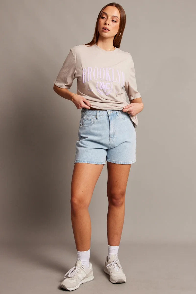Beige Graphic Tee Short Sleeve sold by Ally Fashion product image thumbnail 2