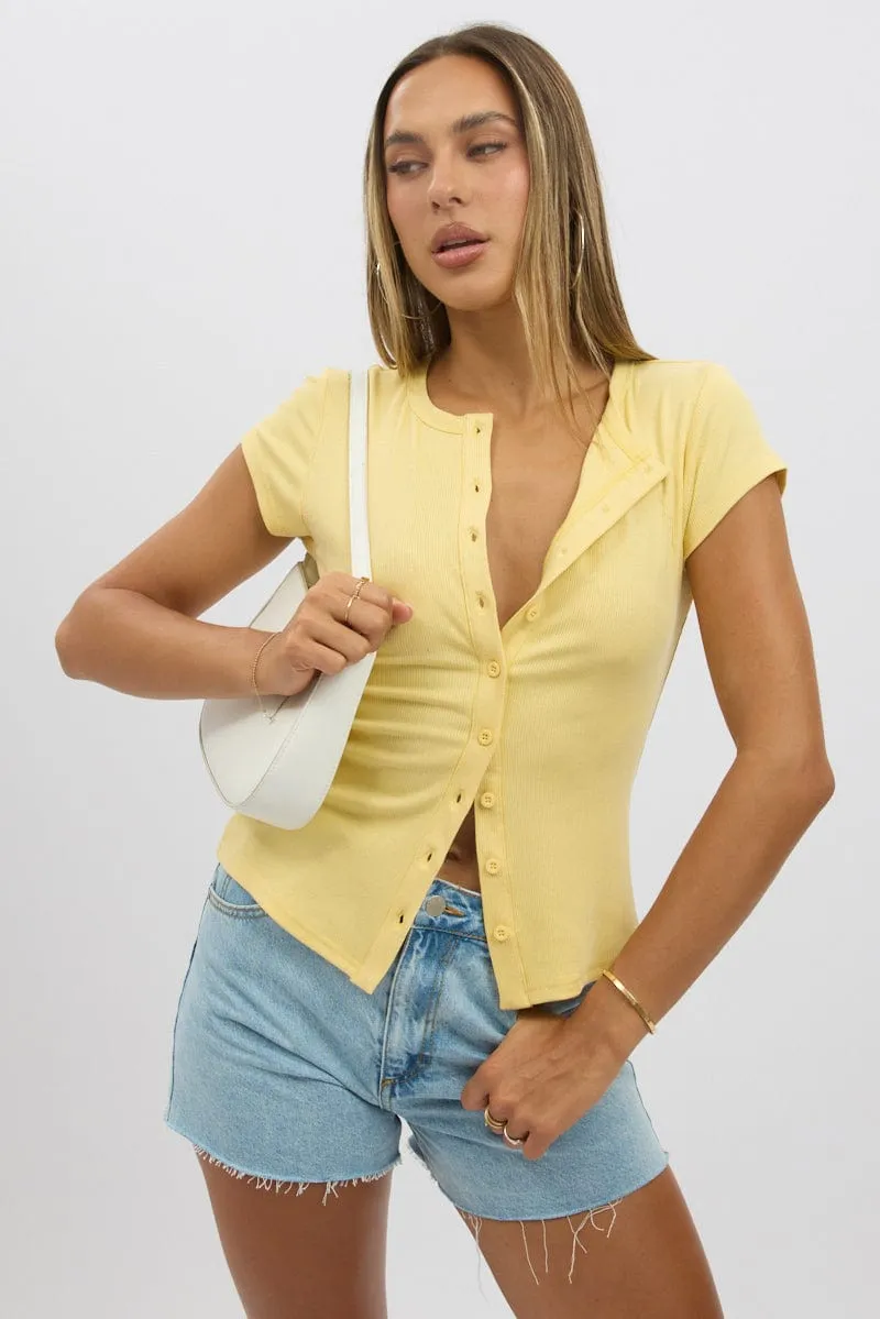 Yellow Button Front Top Short Sleeve sold by Ally Fashion