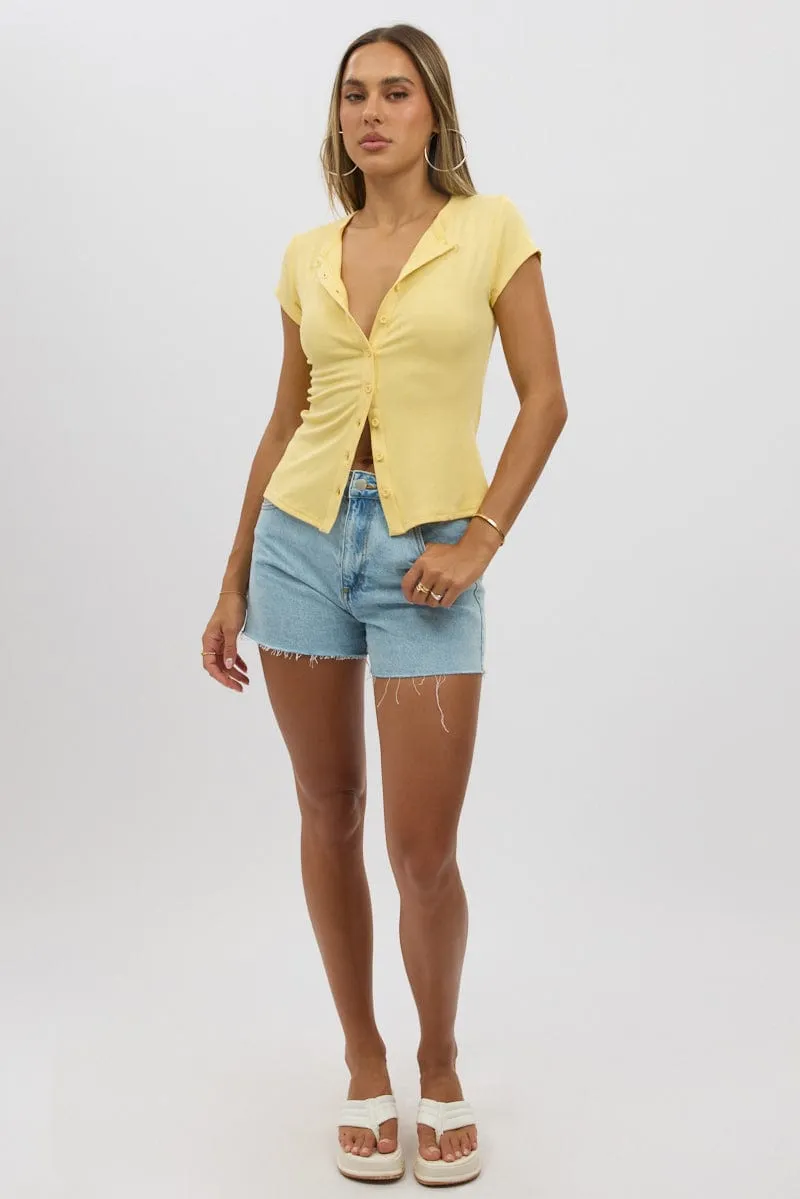 Yellow Button Front Top Short Sleeve sold by Ally Fashion product image thumbnail 2