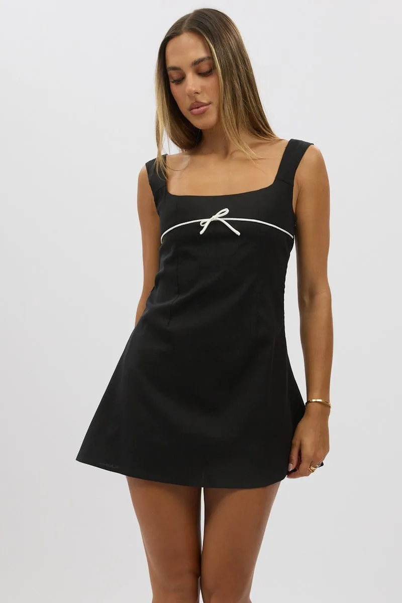 Black Mini Dress Square Neck Mini Ribbon Detail sold by Ally Fashion product image thumbnail 3
