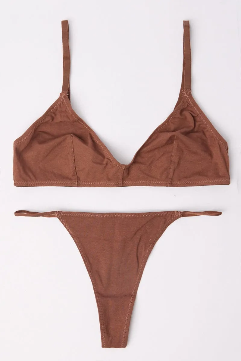 Brown Bralet and Thong Lingerie Set sold by Ally Fashion