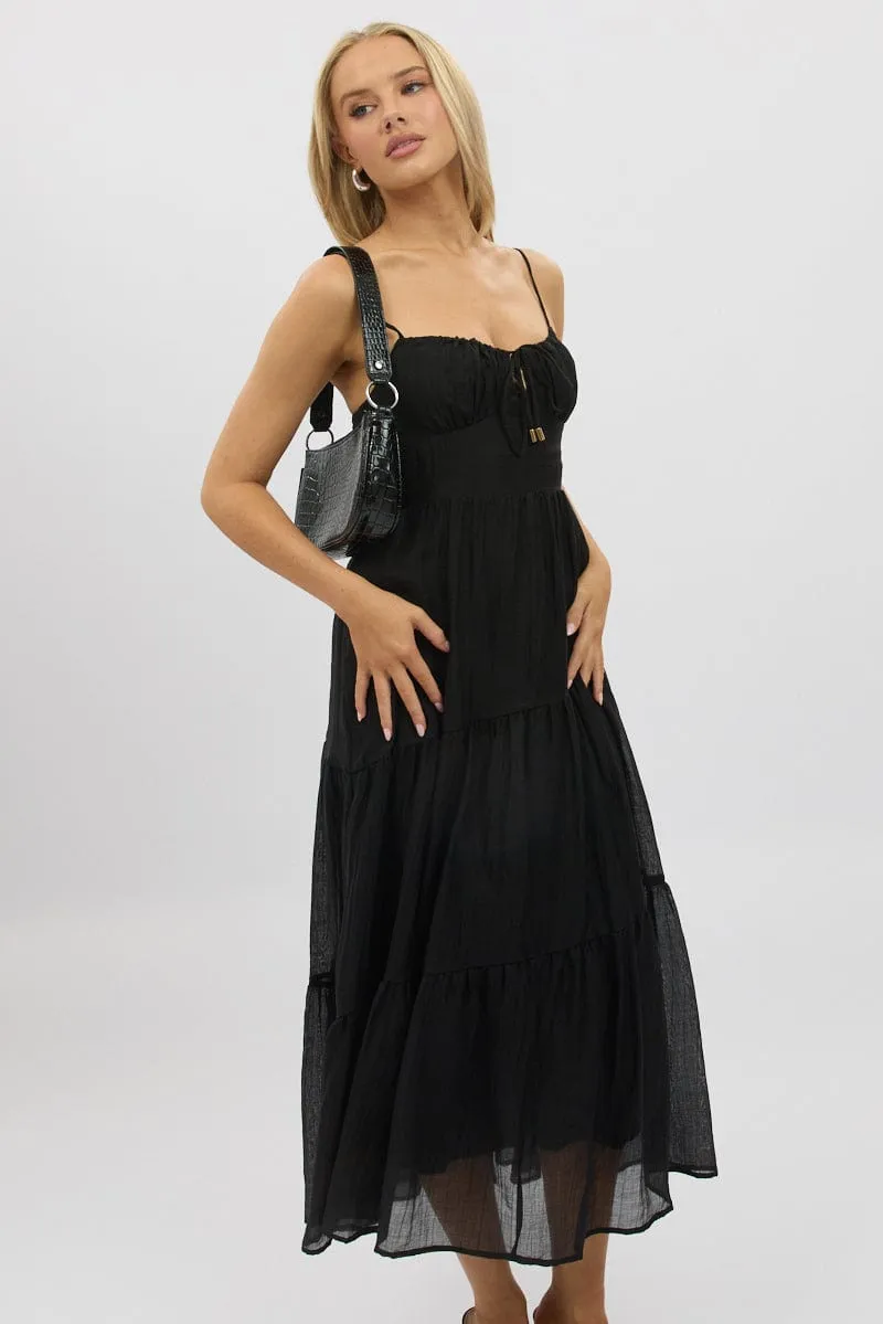 Black Midi Dress Tiered Strappy sold by Ally Fashion