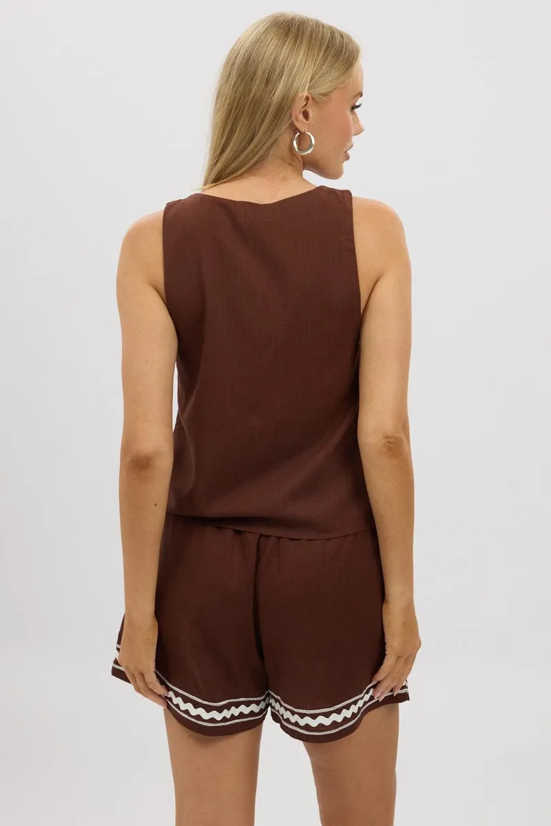 Brown Linen Vest Sleeveless Embo sold by Ally Fashion product image thumbnail 5