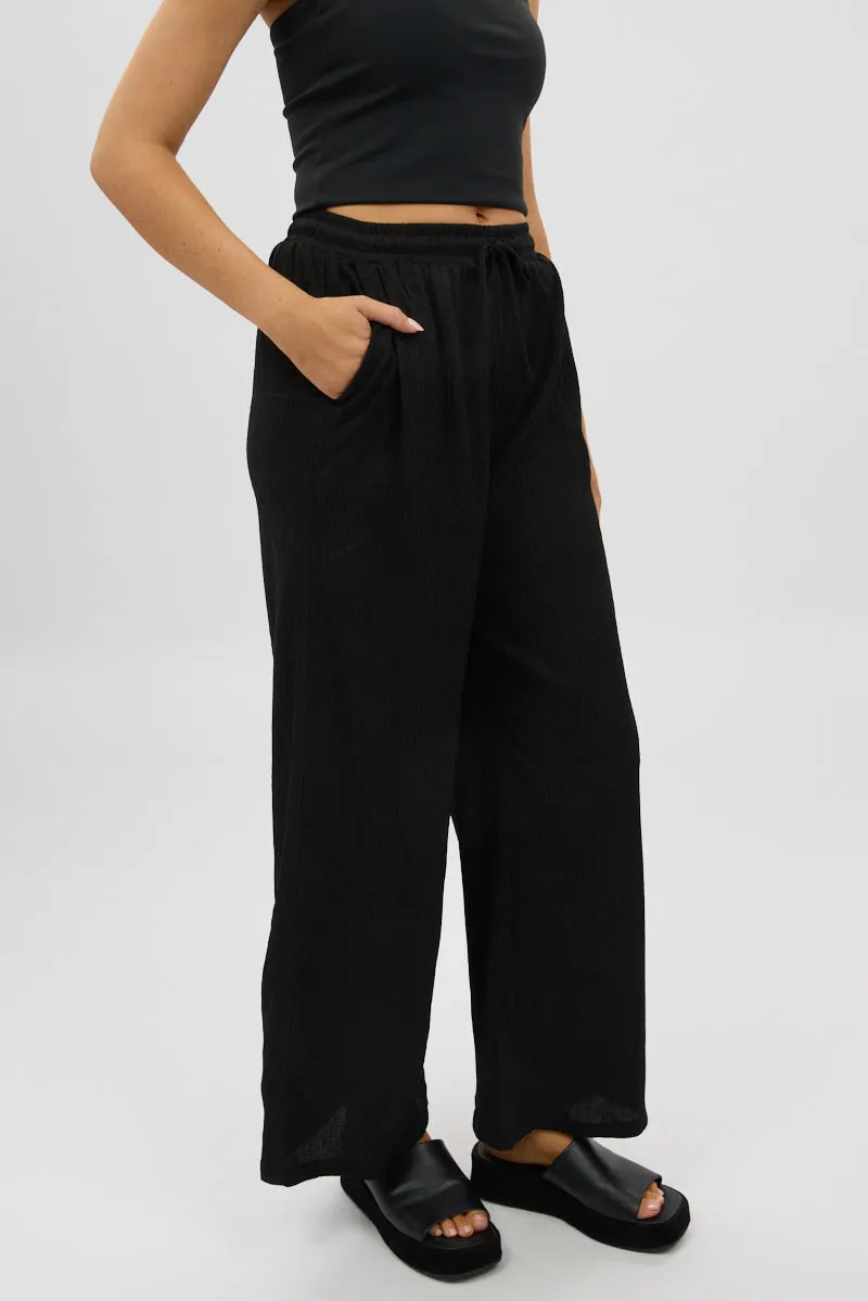 Black Wide Leg Pants Elasticated Waist sold by Ally Fashion