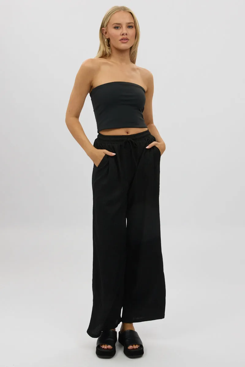 Black Wide Leg Pants Elasticated Waist sold by Ally Fashion product image thumbnail 2