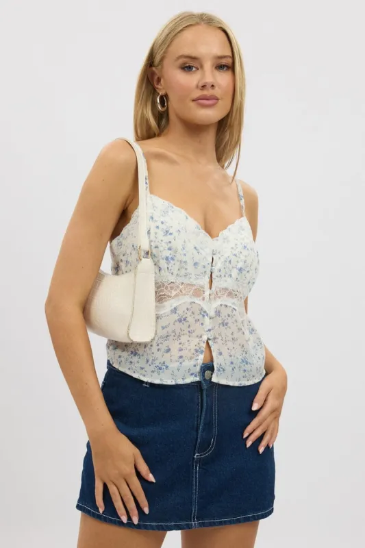 White Floral Cami Top Button Front sold by Ally Fashion