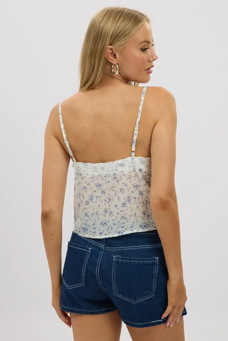 White Floral Cami Top Button Front sold by Ally Fashion product image thumbnail 5