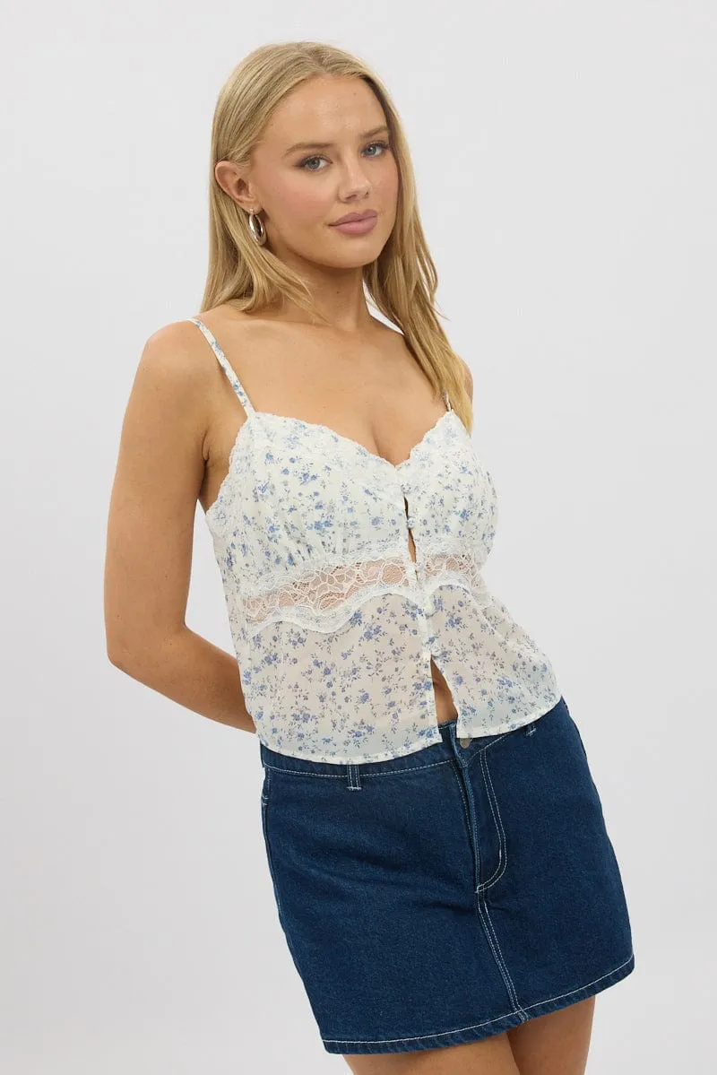 White Floral Cami Top Button Front sold by Ally Fashion product image thumbnail 3