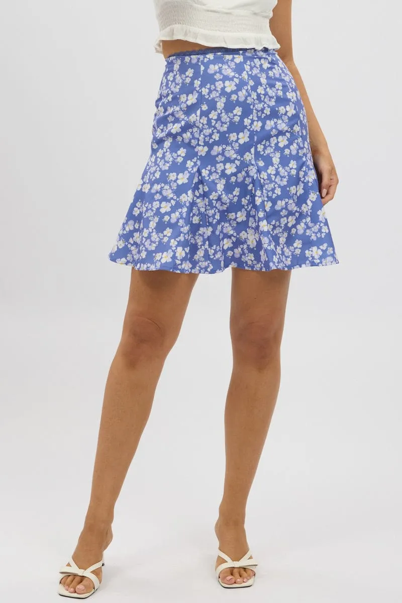 Blue Ditsy Midi Godet Skirt sold by Ally Fashion product image thumbnail 3