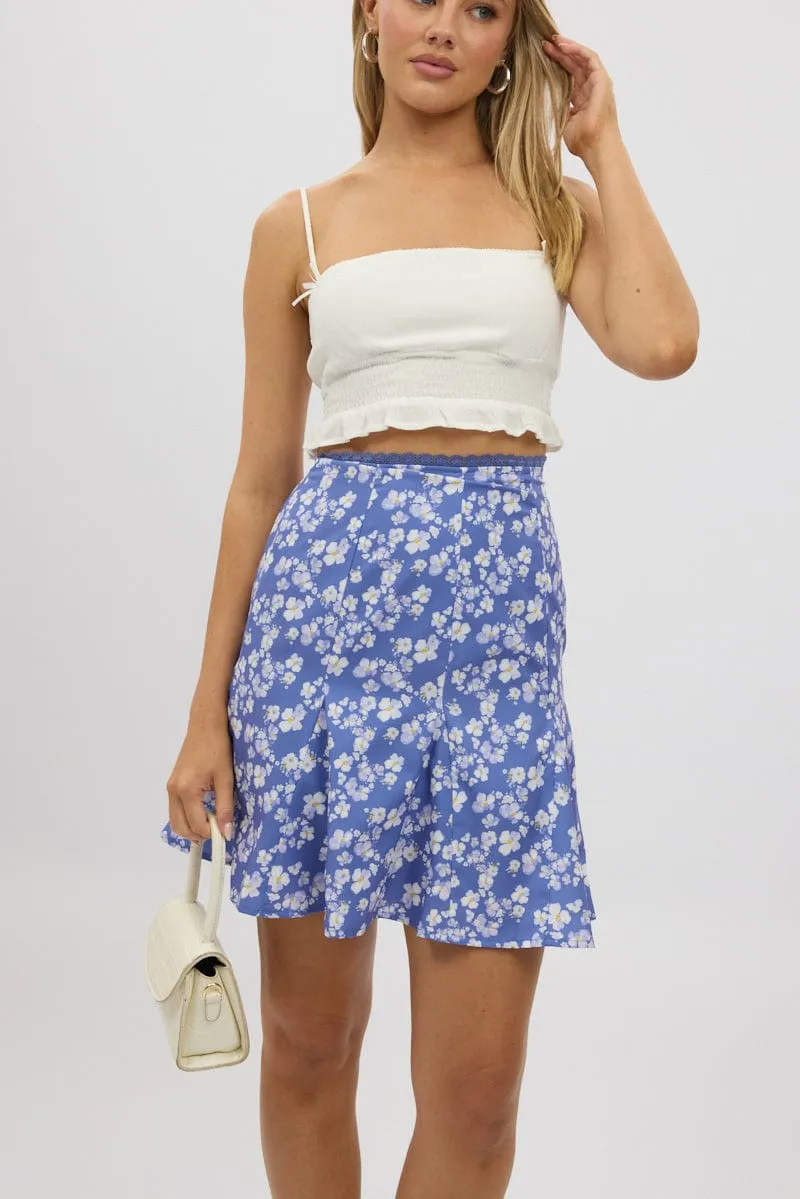 Blue Ditsy Midi Godet Skirt sold by Ally Fashion