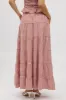 Red Check Maxi Skirt Tiered High Rise sold by Ally Fashion
