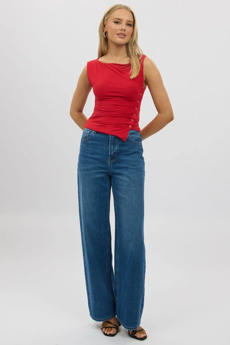 Red Asymmetrical Top Sleeveless sold by Ally Fashion product image thumbnail 2