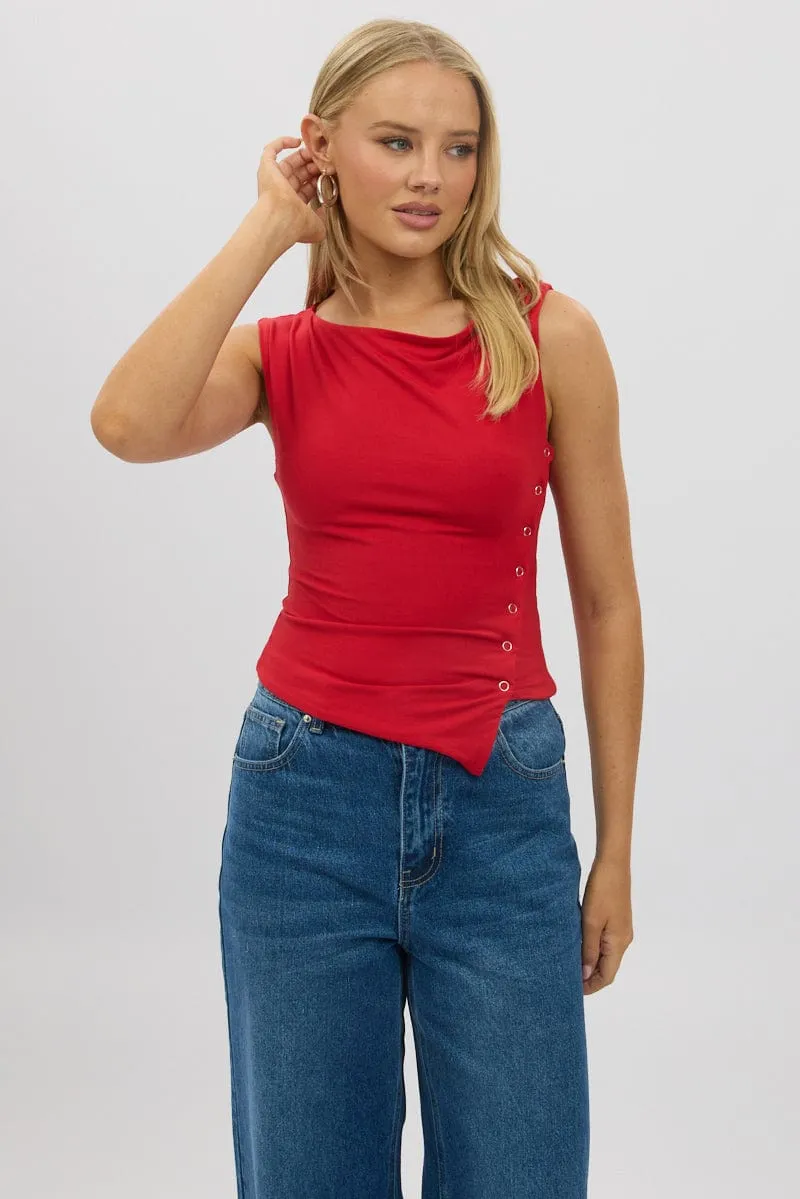 Red Asymmetrical Top Sleeveless sold by Ally Fashion