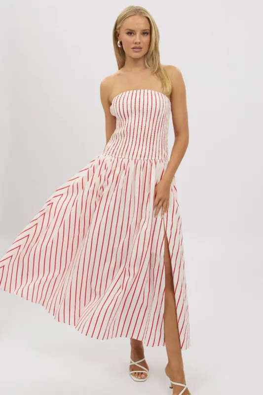 Red Stripe Strapless Maxi Dress sold by Ally Fashion