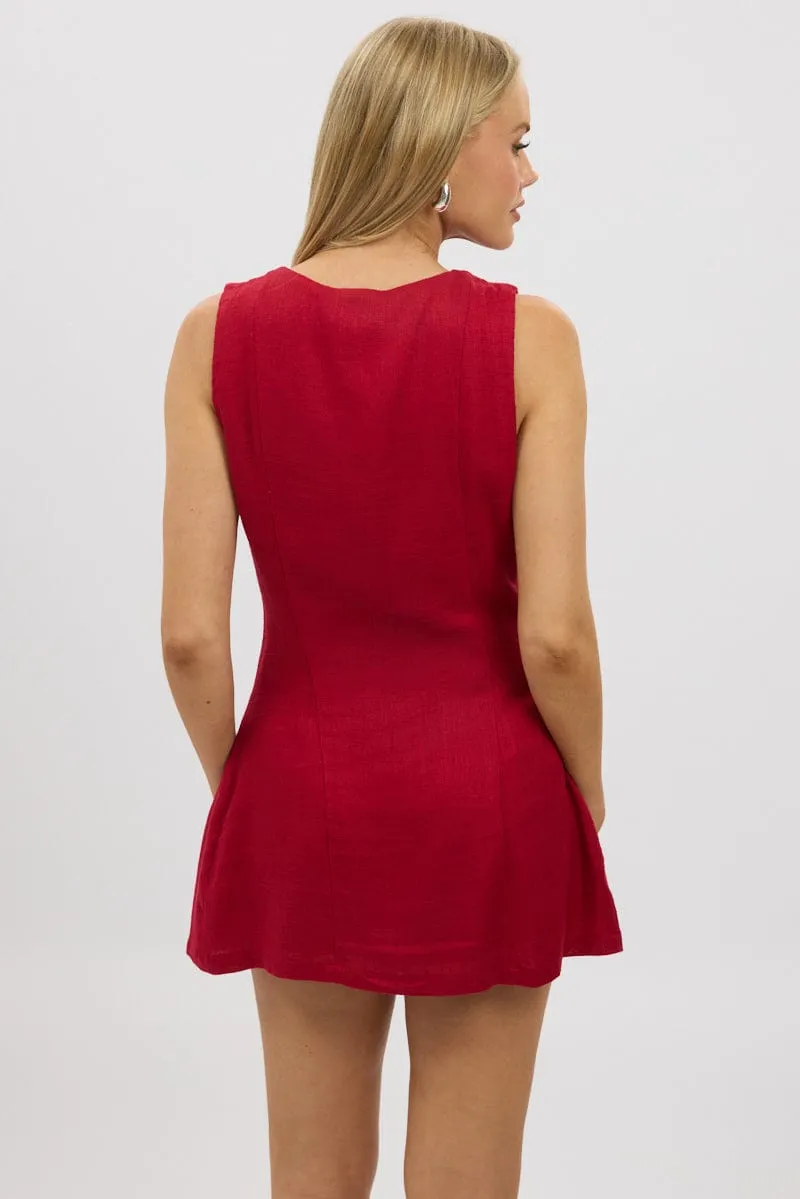 Red Button Through Mini Dress sold by Ally Fashion product image thumbnail 5