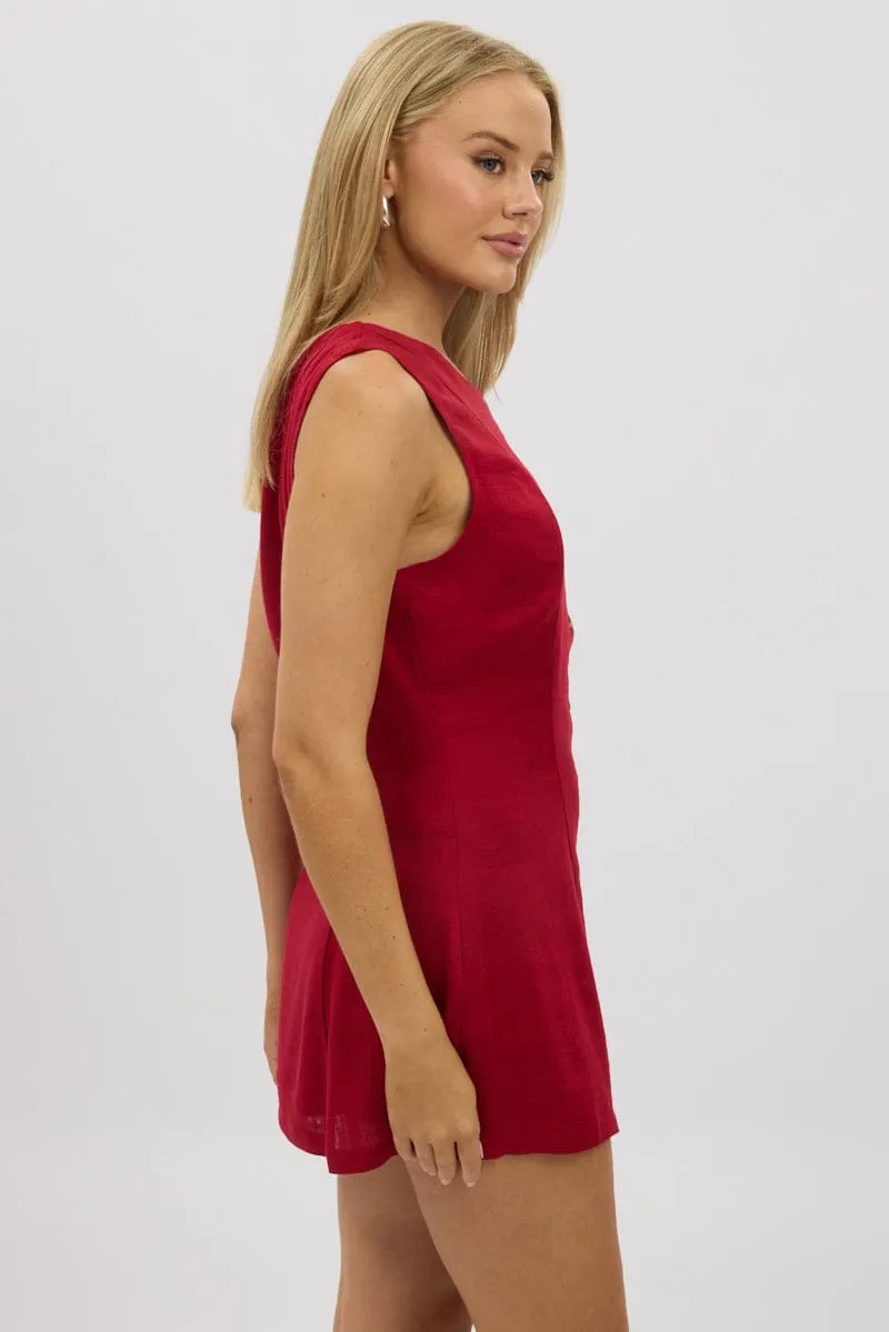 Red Button Through Mini Dress sold by Ally Fashion product image thumbnail 4