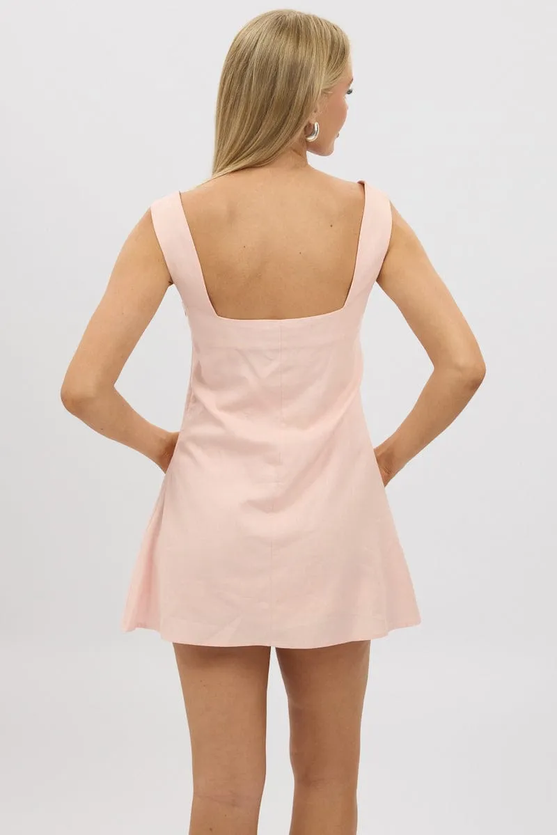 Pink Mini Dress Square Neck Mini Ribbon Detail sold by Ally Fashion product image thumbnail 5