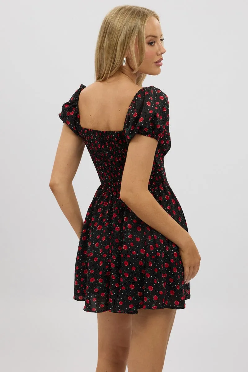 Black Ditsy Fit And Flare Dress Mini sold by Ally Fashion product image thumbnail 5