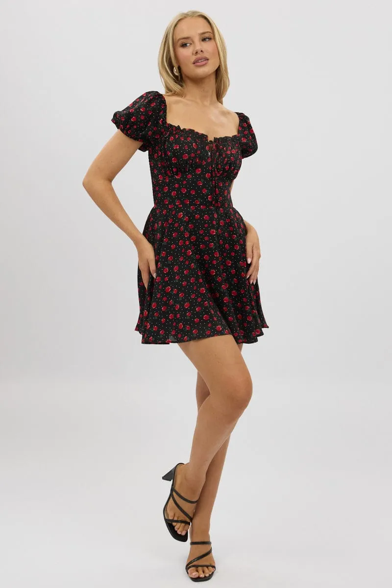 Black Ditsy Fit And Flare Dress Mini sold by Ally Fashion product image thumbnail 2