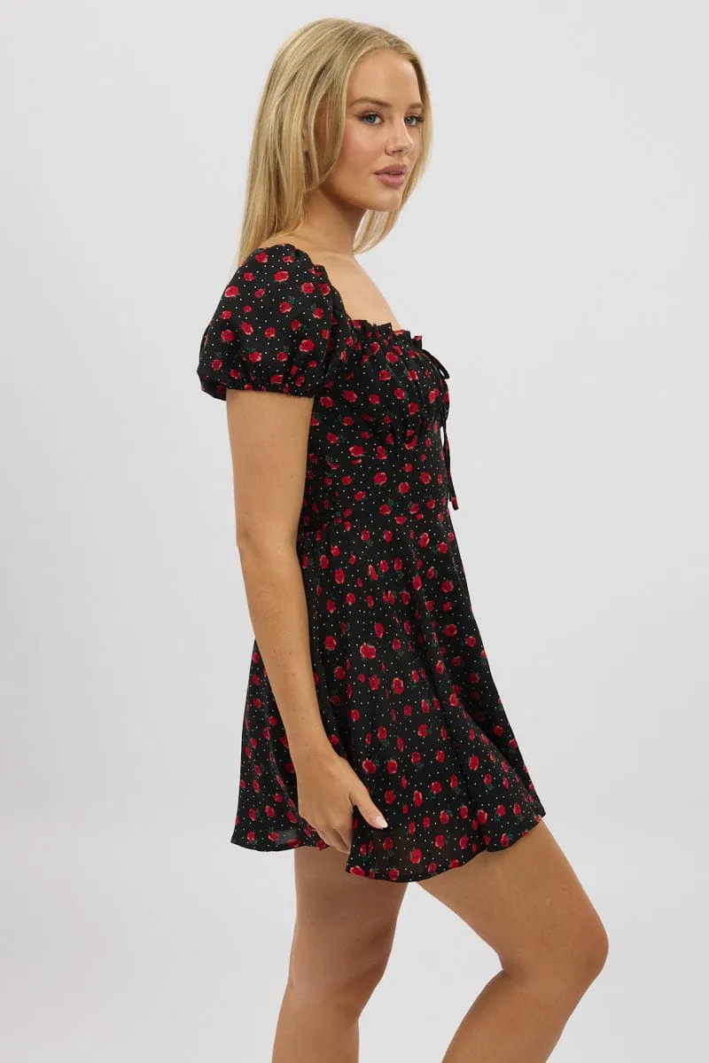 Black Ditsy Fit And Flare Dress Mini sold by Ally Fashion product image thumbnail 4