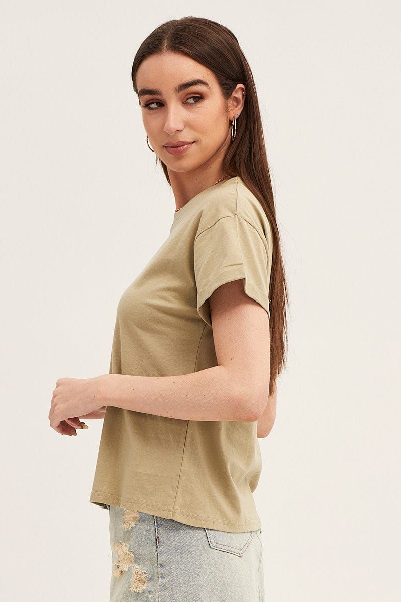 Green Roll Sleeve Crew Neck Tee sold by Ally Fashion product image thumbnail 4