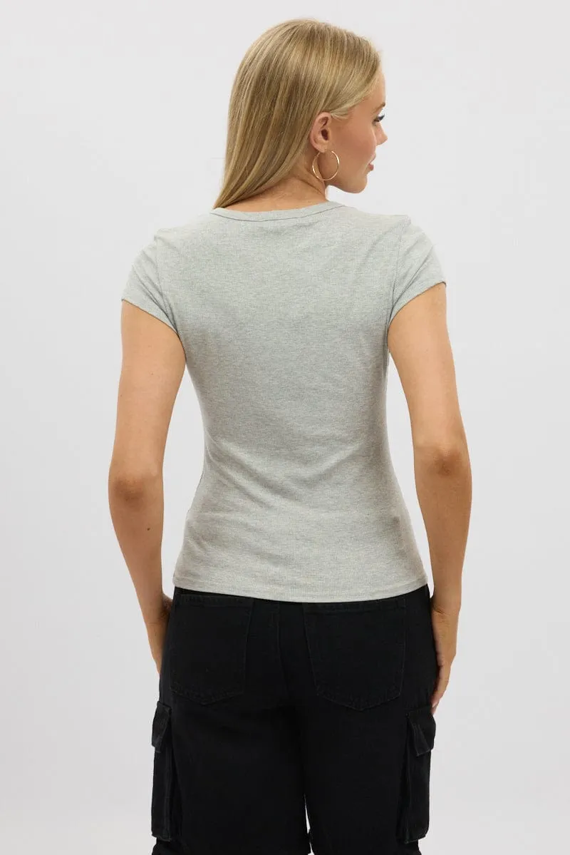 Grey Button Front Top Short Sleeve sold by Ally Fashion product image thumbnail 5